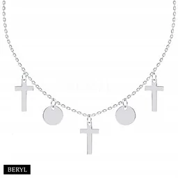 Naszyjnik CHOKER SREBRO 925 kółka krzyże - Biżuteria religijna - miniaturka - grafika 1