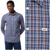 Koszule damskie - Wrangler 1 PKT POPLIN SHIRT Dark Blue koszula bawełniana męska w kratę L - miniaturka - grafika 1