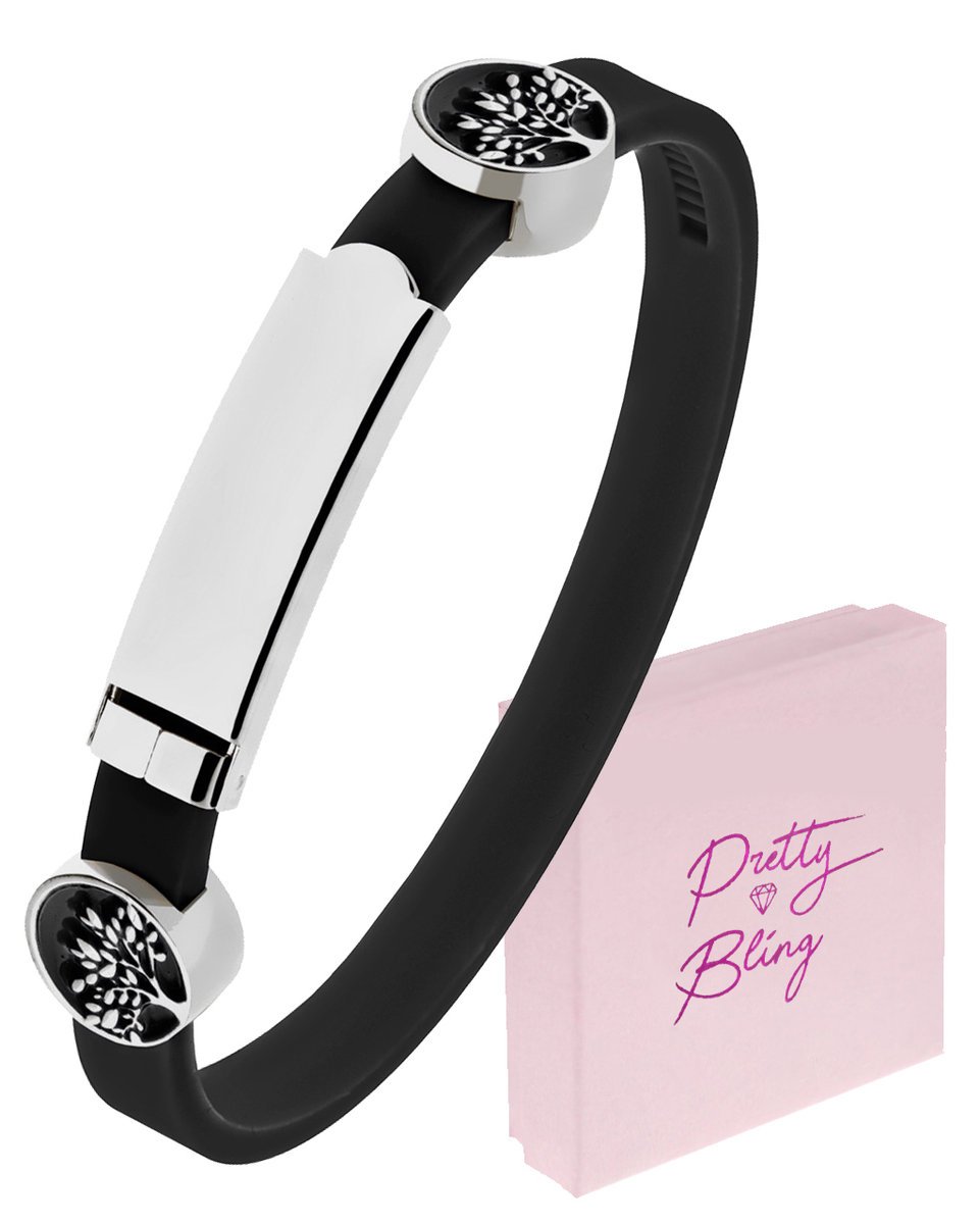 Bransoletka z GRAWEREM kauczukowa DRZEWKO szczęścia regulowana srebrne dodatki