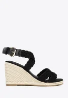 Półbuty męskie - Damskie sandały na koturnie w plecione paski czarne - miniaturka - grafika 1