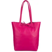 Torby i wózki na zakupy - Torebka skórzana damska worek shopperka pojemna A4 skóra naturalna włoska Beltimore fuksja W15 - miniaturka - grafika 1