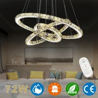Lampy sufitowe - XMTECH 72W LED kryształowa lampa wisząca lampa sufitowa regulowana wysokość lampa wisząca ściemnialny żyrandol lampa wisząca trzy pierścienie żyrandol - miniaturka - grafika 1
