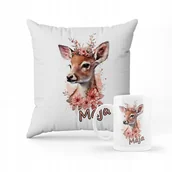 Gadżety dla niej i dla niego - ZESTAW PODUSZKA + KUBEK Prezent sarenka + IMIĘ - miniaturka - grafika 1