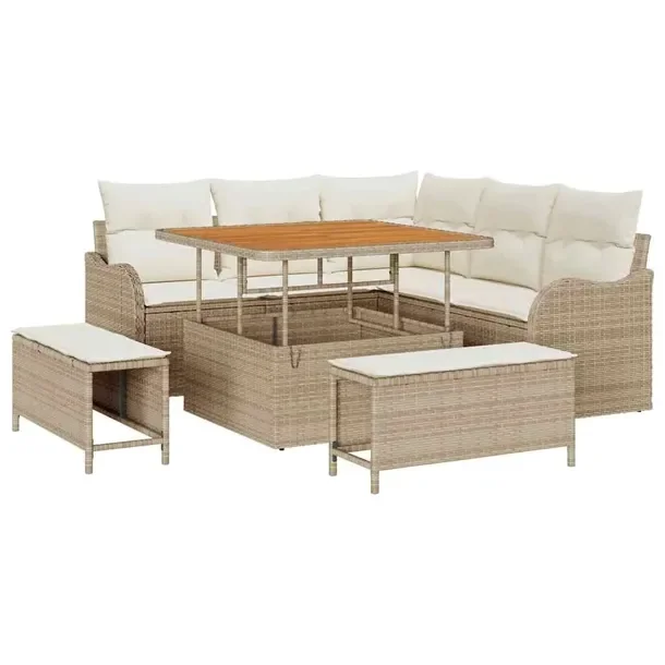 Zestaw Narożny Sofa Ogrodowa Beżowy Rattan 5 Osób 70x60 cm