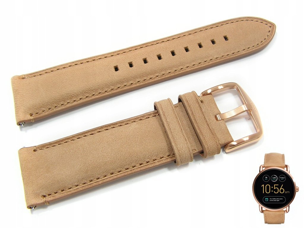 Pasek Fossil FTW2102 skórzany jasny brąz 22 mm klamra różowe złoto