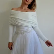 Swetry damskie - ✨ Puszysty Sweterek Ślubny, Etolka, Bolerko – Delikatność i Elegancja w Kolorze Ivory M✨ - miniaturka - grafika 1