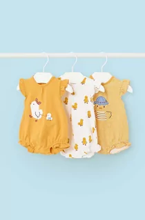 Piżamy dla dziewczynek - Mayoral Newborn body niemowlęce 3-pack kolor żółty z nadrukiem - grafika 1