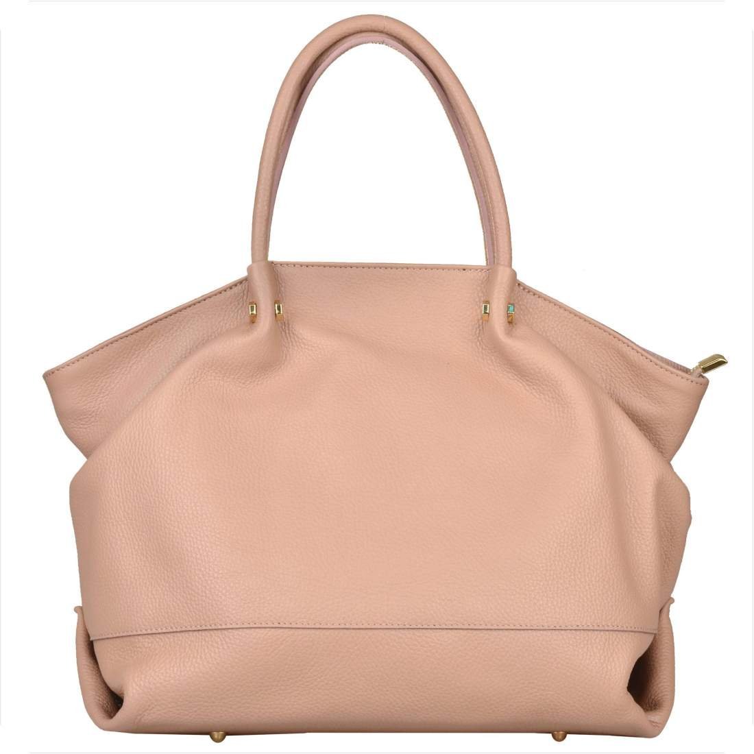 Borse in Pelle Włoska torebka shopper skóra naturalna róż pudrowy