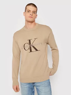 Swetry męskie - Calvin Klein Sweter J30J318610 Beżowy Regular Fit - grafika 1