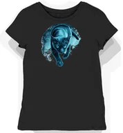 Koszulki i topy damskie - Koszulka damska czarna z motywem niebieskoszarego kota w ruchu XL - miniaturka - grafika 1