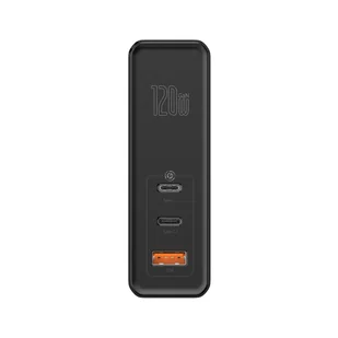 Baseus Ładowarka sieciowa, GaN2 Mini 3USB USB-A/ 2xPD USB-C 120W, czarna z kablem USB-C - USB-C 100W - Ładowarki do telefonów - miniaturka - grafika 1