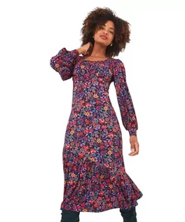 Sukienki - Joe Browns Damska sukienka midi z asymetryczną falbanką w kwiaty, dekolt w serduszko, dżersej, wielokolorowa, 10, multi, 36-Maly - grafika 1