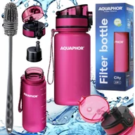 Butelki filtrujące - Zestaw butelka filtrująca filtr AQUAPHOR CITY różowa 0,35l + szczoteczka - miniaturka - grafika 1
