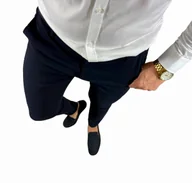 Spodnie męskie - Spodnie wizytowe slim gładkie ciemny granat DJ024 W40 - miniaturka - grafika 1