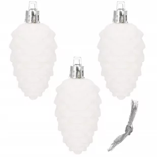 Ozdoba choinkowa 8,5cm świąteczna zawieszka szyszki 3 szt. biały brokat - Bombki - miniaturka - grafika 1