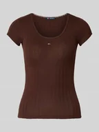 Koszulki i topy damskie - T-shirt o kroju slim fit z prążkowaną fakturą - miniaturka - grafika 1