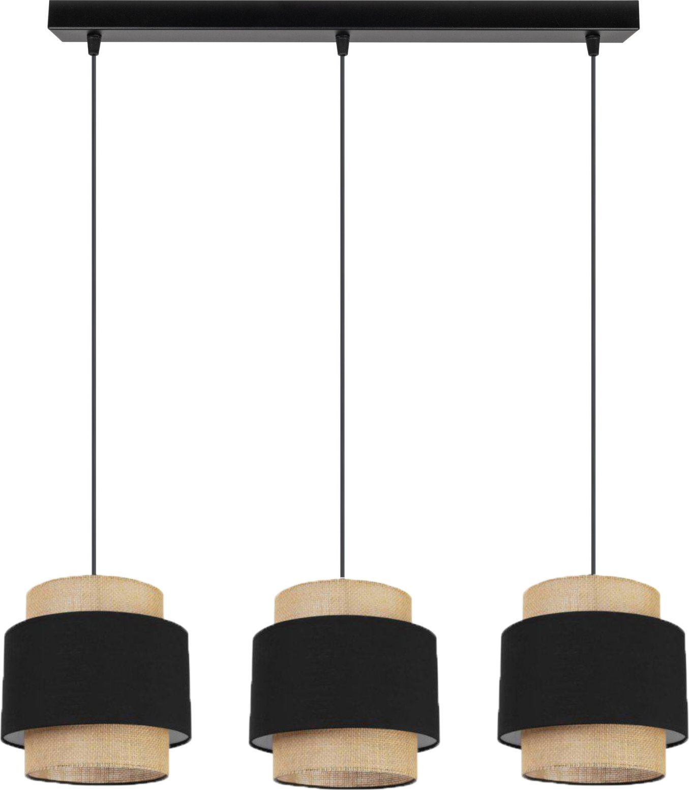 Lampa wisząca Solar Lampa wisząca sufitowa żyrandol BOHO len i czerń 3 żarówki