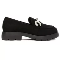 Mokasyny damskie - Mokasyny Damskie Z Ozdobą Eleganckie Wiosenne Skórzane Zamszowe Na Płaskim Obcasie Modne Stylowe Półbuty Casu Czarne 37 - miniaturka - grafika 1