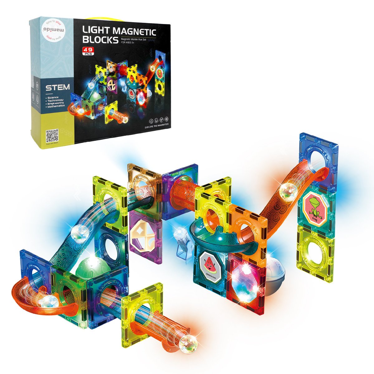Magnetyczna świecąca konstrukcja tor kulkowy 49 elementów