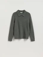 Swetry męskie - Reserved - Sweter polo z dodatkiem wełny - szary - miniaturka - grafika 1