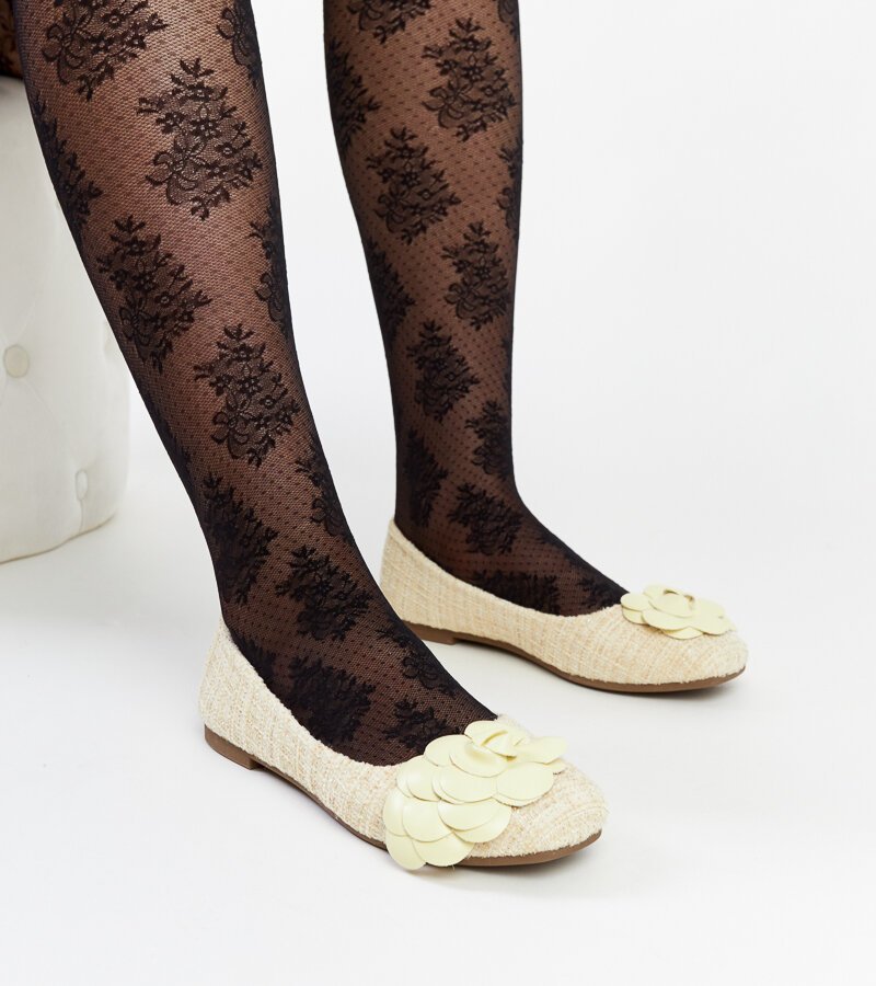 Żółte balerinki z ozdobnym kwiatkiem Mateja -36