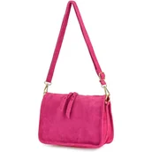 Torebki damskie - Różowa skórzana listonoszka damska włoska zamszowa kuferek Beltimore B64 różowy - miniaturka - grafika 1