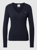 Swetry damskie - Sweter z dzianiny z detalem z logo - miniaturka - grafika 1