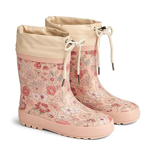 Wheat Unisex dziecięce buty termiczne, kalosze z nadrukiem Junior, rozmiary dla chłopców i dziewczynek, 100% naturalny kauczuk, buty przeciwdeszczowe, 2036 Rose Dust Flowers, 25 EU