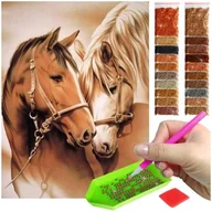 Malowanie po numerach - Haft Diamentowy ARTULIO, Obraz DIY 5D, Diamond Painting, Mozaika diamentowa 30x40cm (Portret dwóch koni / Miłość) + zestaw akcesoriów - miniaturka - grafika 1