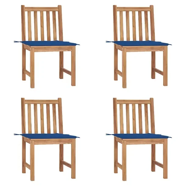 Zestaw 4 drewnianych krzeseł ogrodowych z kobaltowymi poduszkami 50x53x90