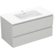 Szafki łazienkowe - Mexen Rivel szafka łazienkowa 90 cm z umywalką Otis, 2 szuflady, ryflowana , szara mat/biała mat - 91A20-09047-2-BFF62-W18M01 - miniaturka - grafika 1