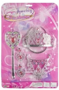 Zestaw srebrno-różowy 4 CZĘŚCI BAL PRZEBRANIE KOSTIUM korona berło - Stroje karnawałowe - miniaturka - grafika 1