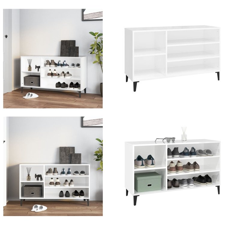 vidaXL Stojak na buty biały wysoki połysk 102x36x60 cm materiał drewnopochodny - Szafka na buty - Szafki na buty - Stojak na buty - Przechowywanie butów