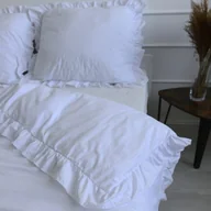 Pościel - Pościel bawełniana z falbanką - biała [Rozmiar: 160/200 i 2x70/80] - miniaturka - grafika 1