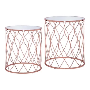 Zestaw 2 stolików bocznych okrągłych Ø 40x45 / 45x55 cm miedzianych z metalu i szkła lustrzanego - - Ławy i stoliki kawowe - miniaturka - grafika 1