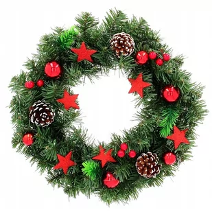 Wieniec Bożonarodzeniowy Czerwony Wianek Świąteczny Na Drzwi 40 Cm Udekorowany - Ozdoby bożonarodzeniowe - miniaturka - grafika 1