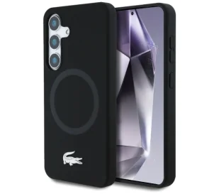 Lacoste Silicone Microfiber W/ Silver Croc Logo MagSafe do Galaxy S25 Czarny - Etui i futerały do telefonów - miniaturka - grafika 1