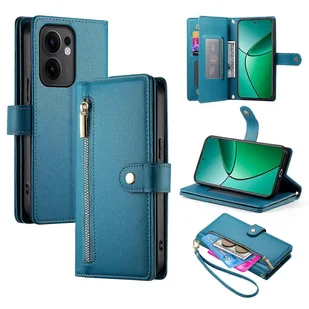 DF-011 Dla Oppo Reno13 F 5G Etui Kieszeń na zamek Portfel Skórzany pokrowiec na telefon z paskami - Niebieski Wielobarwny Blue - Portfele - miniaturka - grafika 1