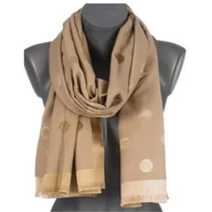 Apaszki i szaliki damskie - Szalik damski szal błyszczący jesień zima DWUSTRONNY W GROCHY ST-28-2 beżowy - miniaturka - grafika 1