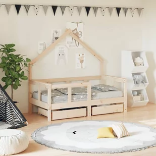 vidaXL Rama łóżka dziecięcego z szufladami, 70x140 cm, sosnowa - Łóżeczka i kojce - miniaturka - grafika 1