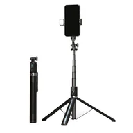 Selfie stick - UCHWYT SELFIE - z odpinanym pilotem bluetooth, tripodem i lampą LED - P100D CZARNY - miniaturka - grafika 1