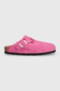 Kapcie damskie - Birkenstock kapcie zamszowe Boston damskie kolor różowy 1025552 - grafika 1