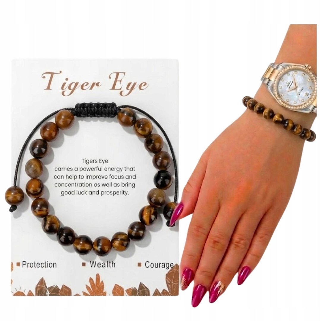Bransoletka z Tygrysiego Oka Regulowana Kamień Naturalny Amulet Bogactwa