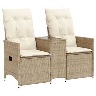 vidaXL Sofa ogrodowa 2-osobowa regulowana ze stolikiem Beżowy Poly Rattan - Sofy ogrodowe - miniaturka - grafika 1