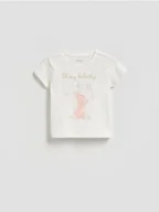 Bluzki dla niemowląt - Reserved - Bawełniany t-shirt z nadrukiem - biały - miniaturka - grafika 1