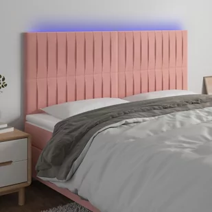 vidaXL Zagłówek do łóżka z LED, różowy, 160x5x118/128 cm, aksamit - Inne meble do sypialni - miniaturka - grafika 1