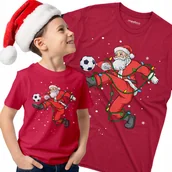 Piłka nożna - Koszulka Dziecięca Świąteczna Piłkarski Mikołaj z Piłką na Nożna PREZENT - miniaturka - grafika 1
