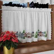 Firany - Gotowa zazdrostka z białej etaminy z nadrukiem świątecznym, Zimowe miasteczko oferowana w rozmiarze: 100x40 cm - miniaturka - grafika 1