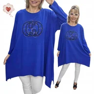 Bluzki damskie - MODNA ASYMETRYCZNA TUNIKA BLUZKA długi rękaw cyrkonie luźna 54 56 7XL 3134 - miniaturka - grafika 1