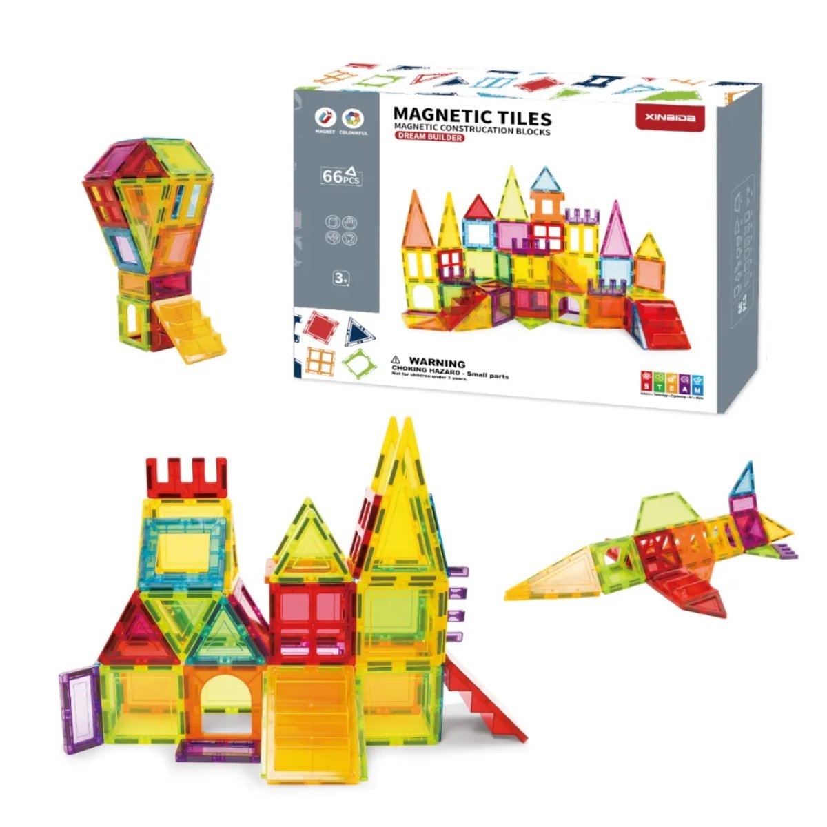 Klocki magnetyczne XL 66 elementów – Magnetic Tiles 3+